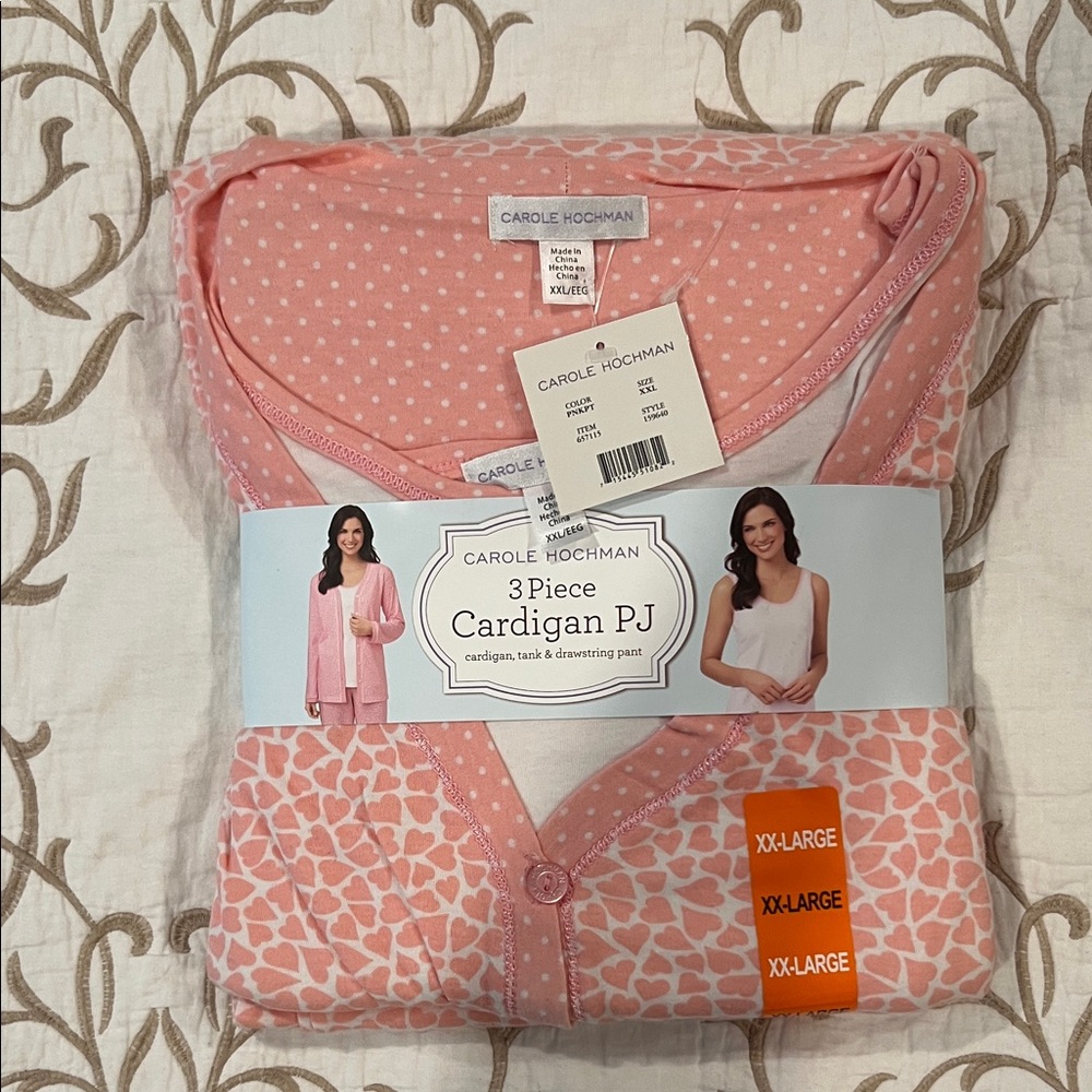 Midnight by Carole Hochman Pink 3-Piece Cardigan Pajama Set